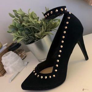Suede Gold Studded Heels with Optional Ankle Strap